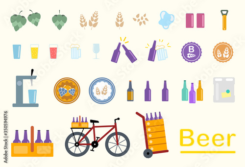 Set of flat icons about beer world, making, sell, delivery