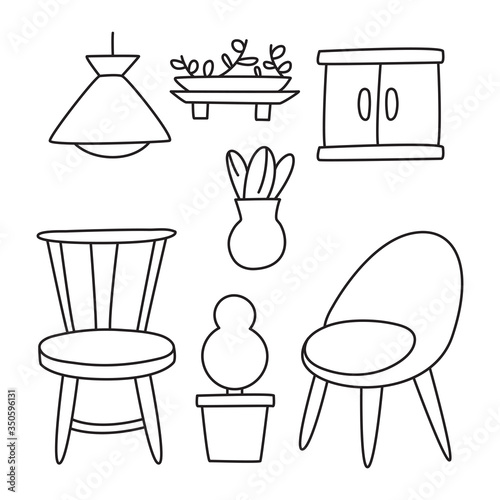 furniture set, interior decoration hand drawn line design theme