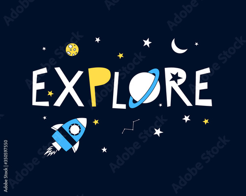 Hand drawn space elements. Space about doodle illustration. Vector illustration. Hand drawing slogans and icons vector.