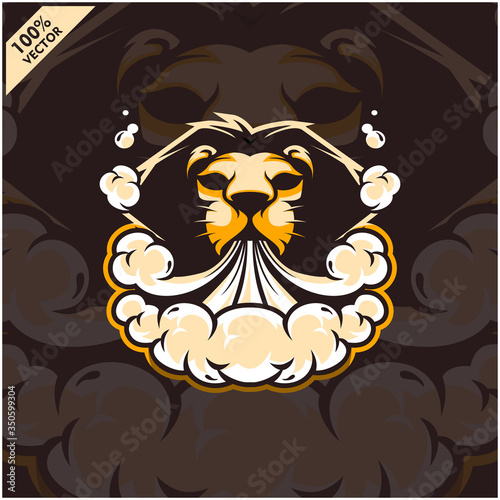 Lion head vapor e-cigarette, vape, vaporizer cigarette, electronic smoke, Design element for company logo, label, emblem, apparel or other merchandise. Scalable and editable Vector.