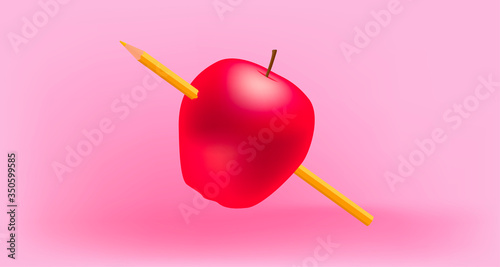 pomme d'écolier transpercée par un crayon
