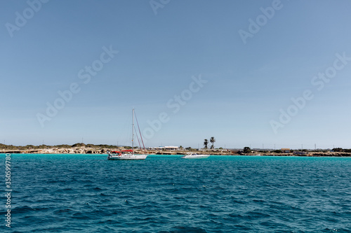 View of Formentera island/port from the boat.