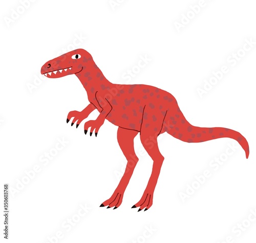 Cute funny tyrannosaur isolated on white background. Fun dinosaur with teeth. Creative design for poster, card, print. Flat style drawing. Stock vector illustration drawn by hand. © passionastia