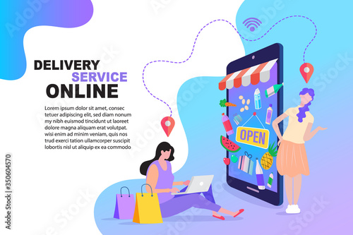 Online Shopping flat vector illustration concept, Online food order infographic. Webpage, app design. EPS10.