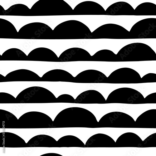 black and white seamless pattern with doodle waves