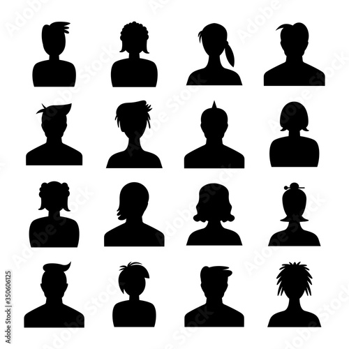 human avatar icons set silhouette theme