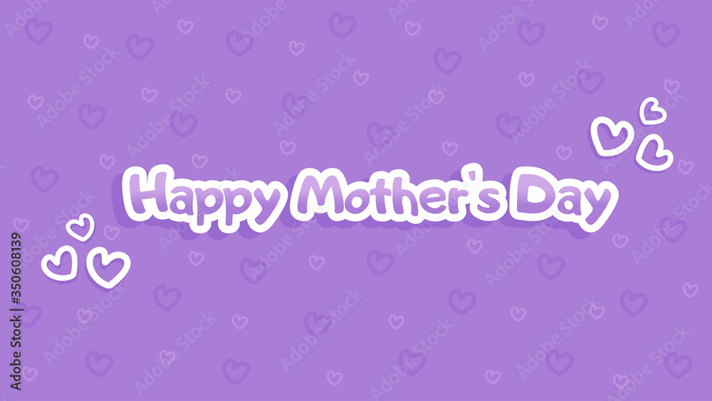 Happy Mother's Day greeting card. White and purple inscription with on purple background with hearts