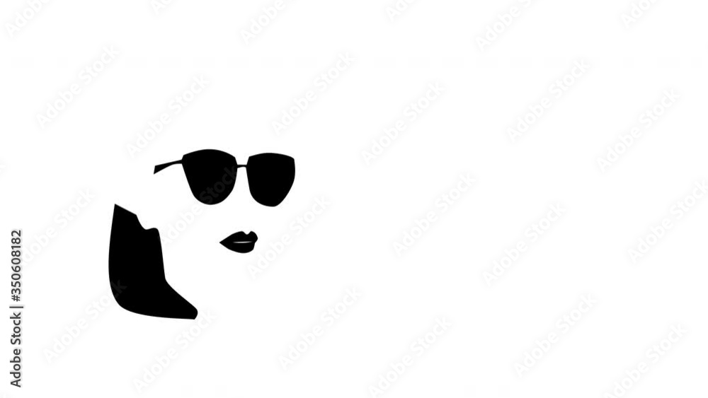 Self drawing animation of beautiful girl, young woman in sunglasses. Minimalism, line art. Copy space. White background. Self drawing animation of beautiful girl, young woman in sunglasses. Minimalism, line art. Copy space. White background.
