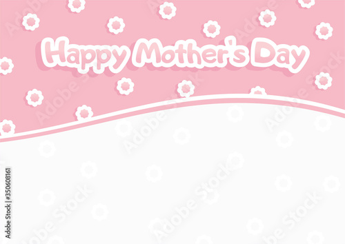 Happy Mother's Day greeting card. White and purple inscription on purple background with flowers. Light gray floral background at the bottom of the illustration. Blank space for your text