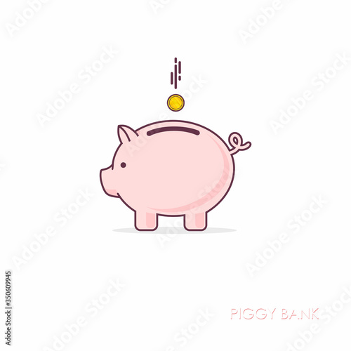 Piggy bank isolated on white background. Vector illustration in flat linework style