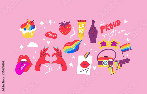 Vector set of LGBTQ community symbols and icons. Gay bisexual transgender love illustrations for for sticker, t-shirt print.