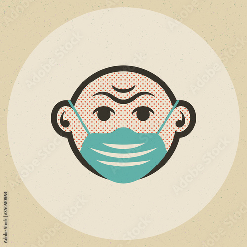 Face mask icon in similar offset print cartoon style. Butcher paper background.