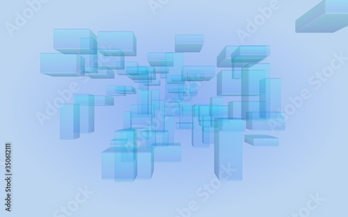 Blue and purple abstract digital and technology background. The pattern with repeating rectangles. 3D illustration