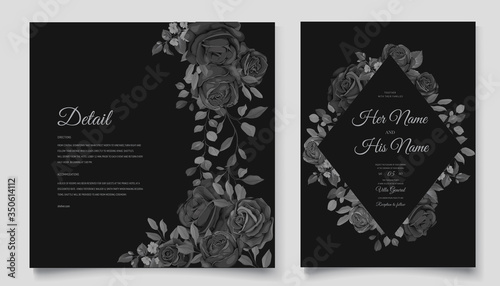 elegant black floral wedding invitation template
