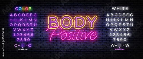 Body Positive neon sign vector. Neon Design template, light banner, night signboard, nightly bright advertising, light inscription. Vector illustration. Editing text neon sign