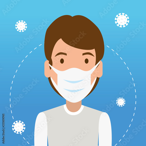 man using face mask with particles 2019 ncov vector illustration design