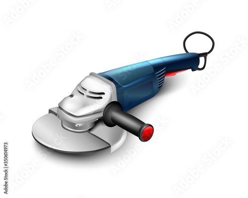 Flat blue vector hand grinding sanding machine. Building equipment of power tools. Vector Circular Saw