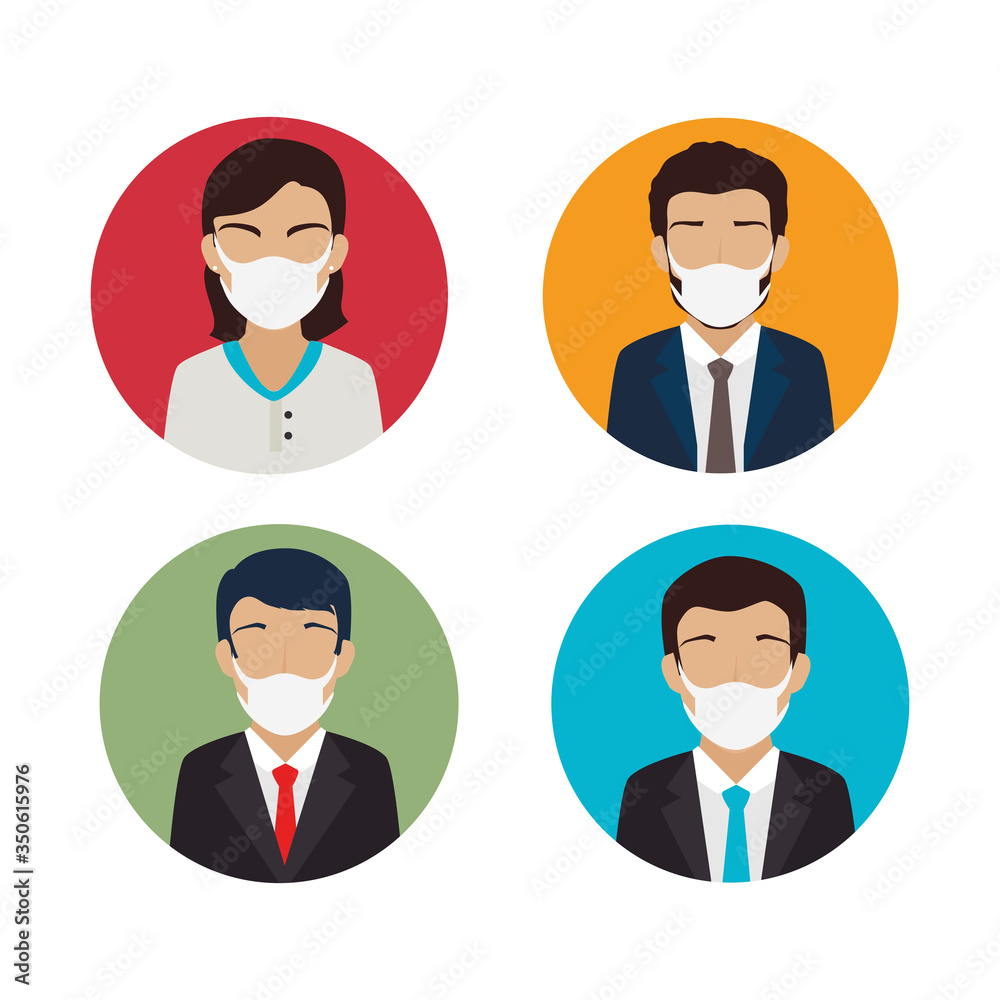 group of business people using face mask vector illustration design
