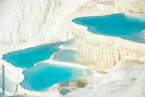 Pamukkale, natural pool with blue water, Turkey tourist attraction