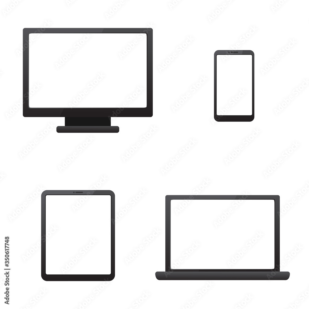 Devices vector illustration in simple design with blank screen isolated on white background Devices vector illustration in simple design with blank screen isolated on white background