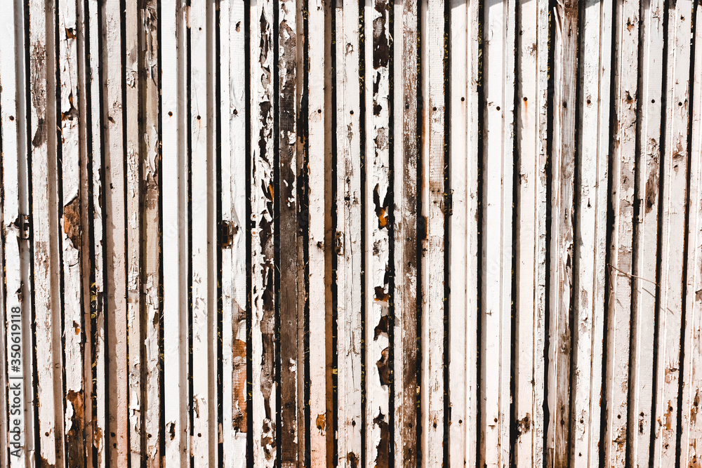 Wooden old planks vertically in white peeling paint. Wooden old planks vertically in white peeling paint.