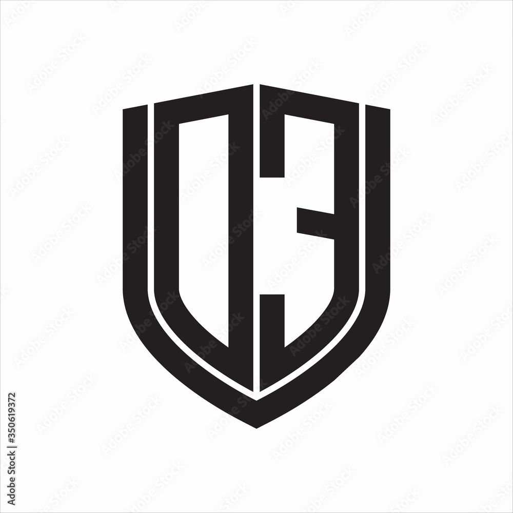 DE Logo monogram with emblem shield design isolated on white background DE Logo monogram with emblem shield design isolated on white background
