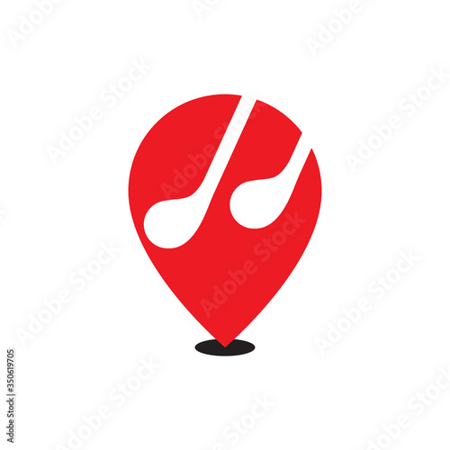 negative space pin and music logo template. Minimalist, suitable for the music and entertainment industry with a bold and vibrant red color