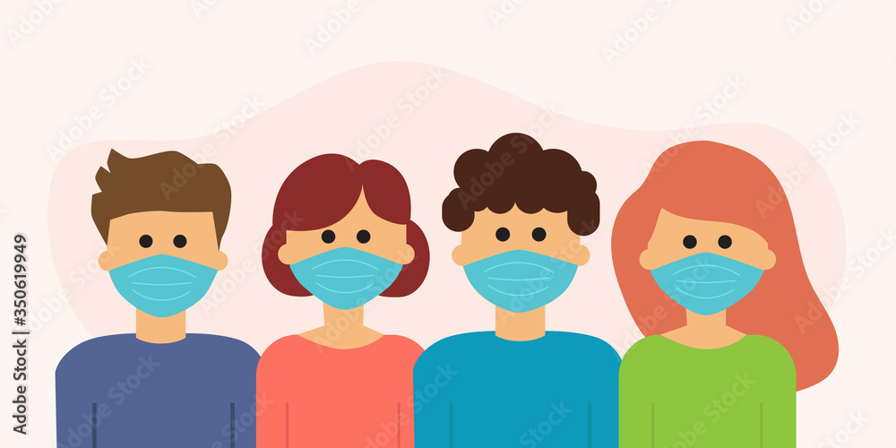 People wearing medical face masks, protection against virus, vector illustration People wearing medical face masks, protection against virus, vector illustration