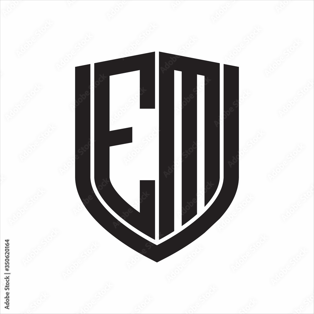 EM Logo monogram with emblem shield design isolated on white background EM Logo monogram with emblem shield design isolated on white background