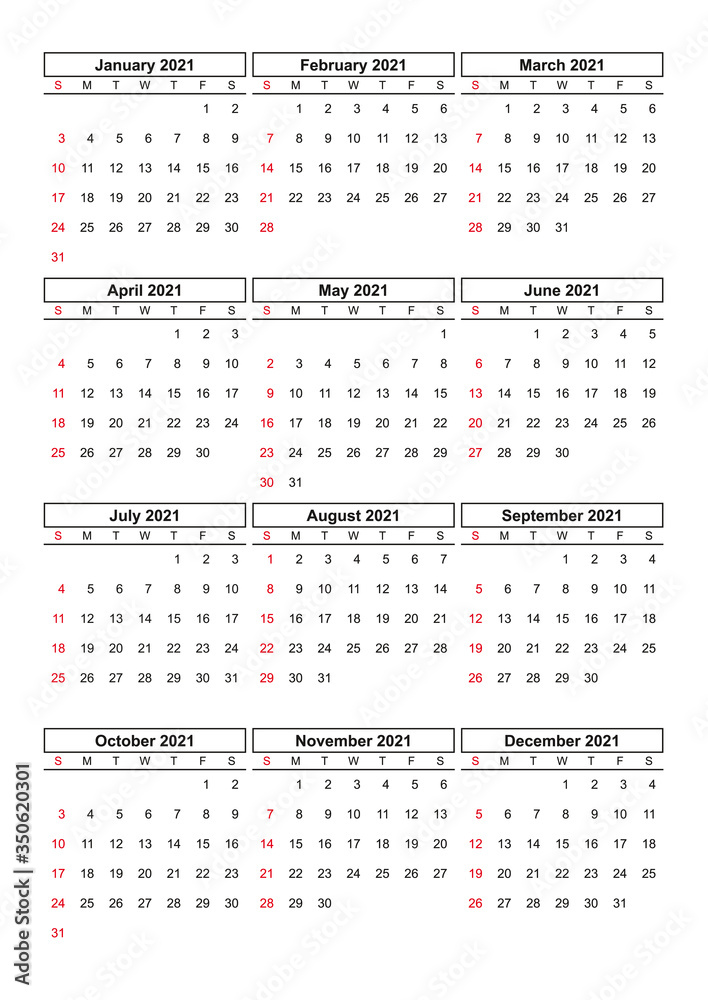 Сalendar for 2021. Calendar 2021.  Template of calendar 2021.