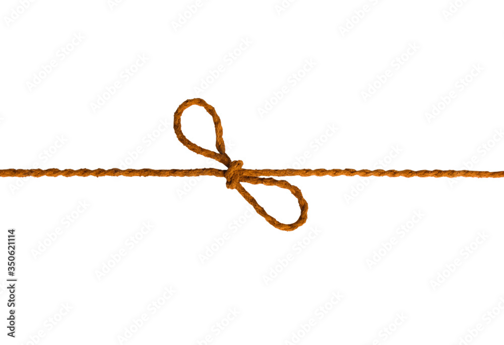 leather rope tied with a bow on a white background.