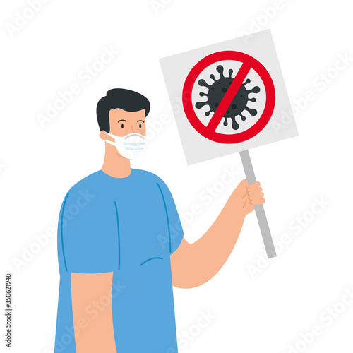 campaign of stop 2019 ncov with man using face mask vector illustration design