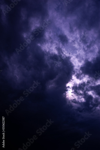 Natural sky composition. Dark ominous blue storm rain clouds. Dramatic sky. Overcast stormy cloudscape. Thunderstorm. Element of apocalypse design. © Ded Pixto