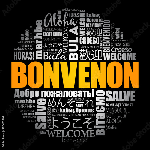 Bonvenon (Welcome in Esperanto) word cloud in different languages