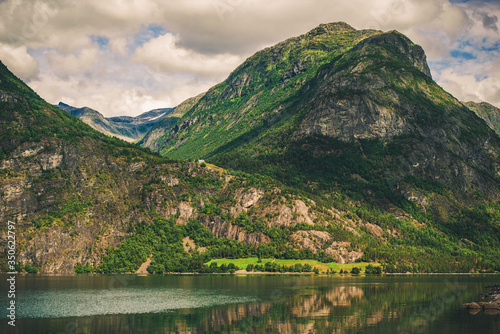 Panoramic View Of Mountains And River In Norway.