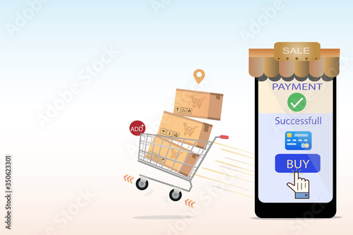 The colorful of vector creative shopping online new normal concept idea