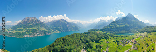 Panorama of Switzerland. Canton of Uri. Lake Lucerne. Aerial view. Swiss Alps photo