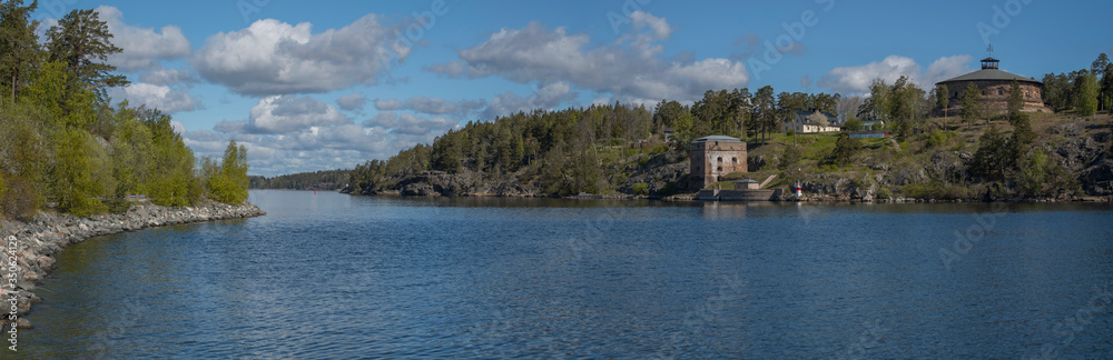 The sea way inlet passage at the fort Oscars Fredriksborg in the district Vaxholm in the archipelago of Stockholm.