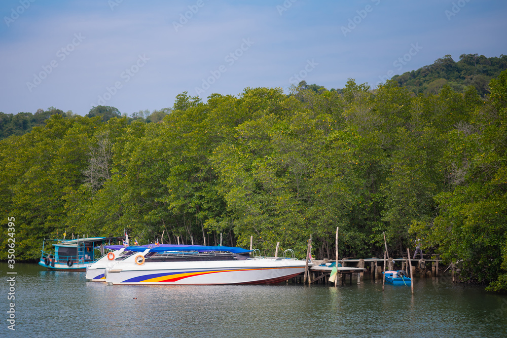 Fototapeta premium Landscape of speed boat in kood island with Thailand