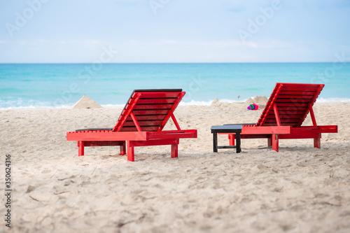 Wooden chair on the beach at Koh Kood kood island    Thailand