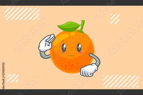 REALLY, ATTENTIVE, Curios Face. Orange Citrus Fruit Cartoon Mascot Illustration.