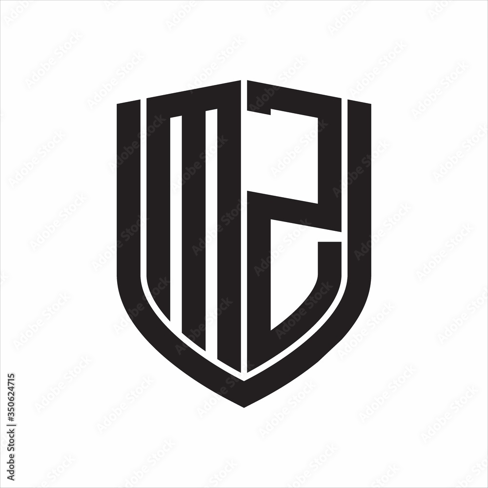 MZ Logo monogram with emblem shield design isolated on white background MZ Logo monogram with emblem shield design isolated on white background