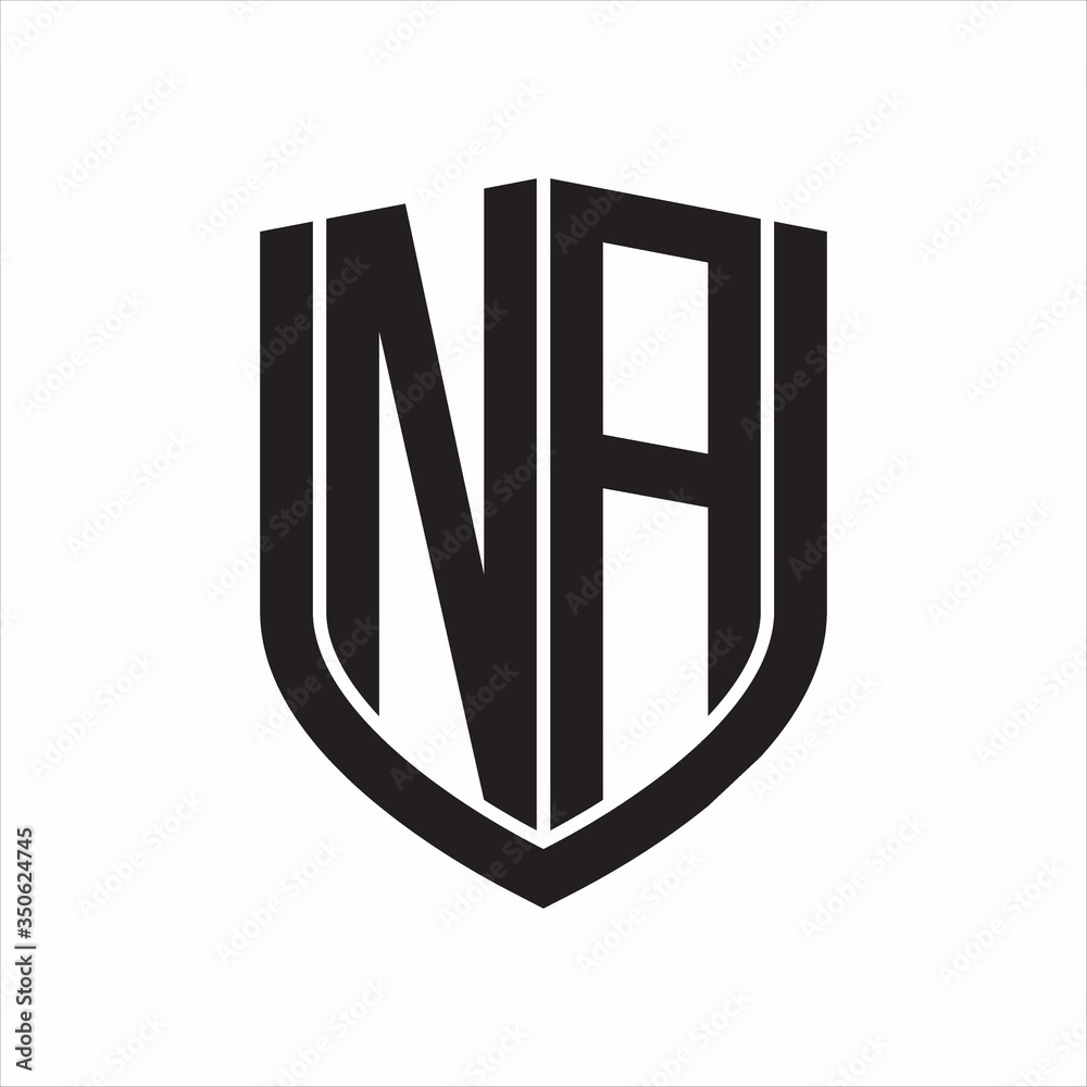 NA Logo monogram with emblem shield design isolated on white background NA Logo monogram with emblem shield design isolated on white background