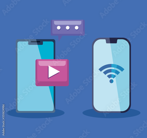 social media and mobile communication concept with smartphones devices vector illustration design