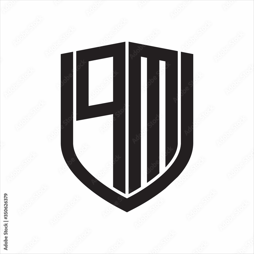 PM Logo monogram with emblem shield design isolated on white background PM Logo monogram with emblem shield design isolated on white background