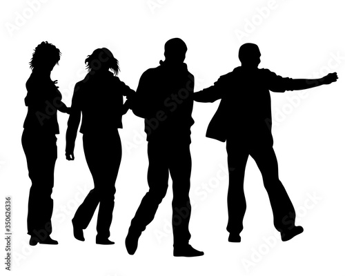 Man and women walking on street. Isolated silhouette on a white background