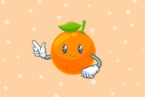 REALLY, ATTENTIVE, CONFUSED Face. Forefinger, pointed at Gesture. Orange Citrus Fruit Cartoon Mascot Illustration.