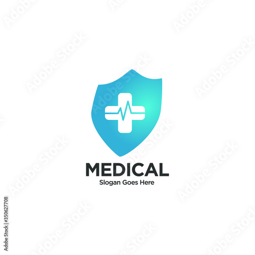 Medical shield protection logo isolate vector. Health Protection With Shield Logo Design Vector Template For Medical Or Insurance Company.