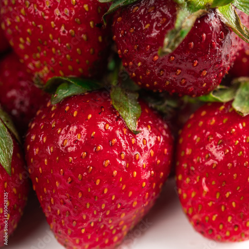 Close-up macro photo of fresh strawberries