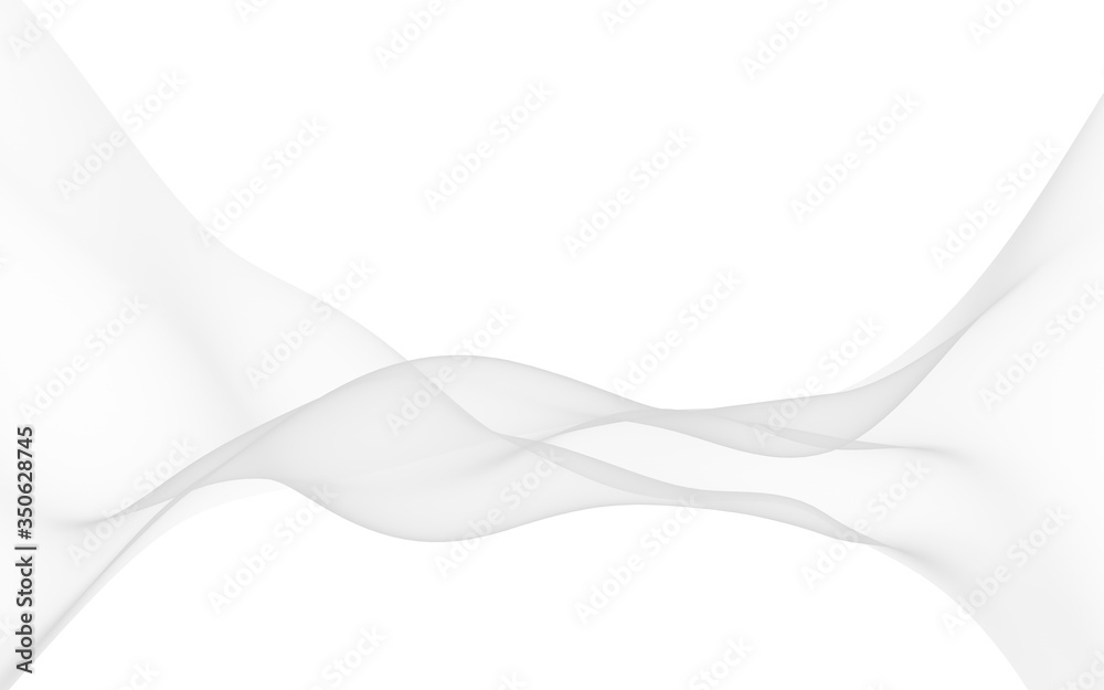 White abstract background. Fluttering white scarf. Waving on wind white fabric. 3D illustration